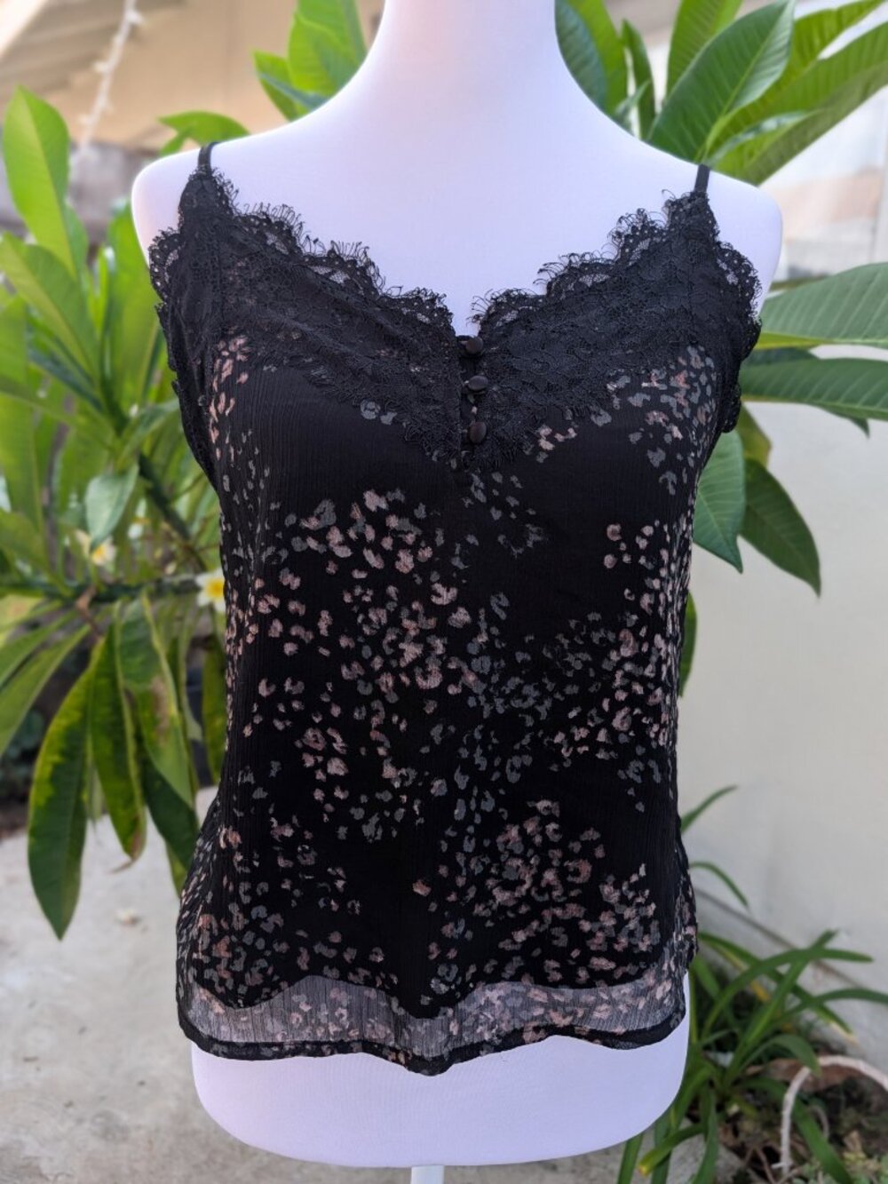 Abercrombie & Fitch black lace floral cami tank lined boho cottagecore S VGUC